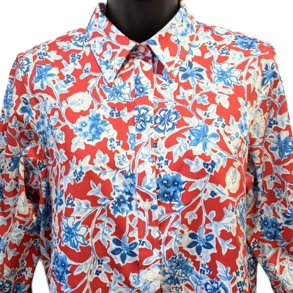 Chaps red floral button front shirt Medium - Picture 2 of 7